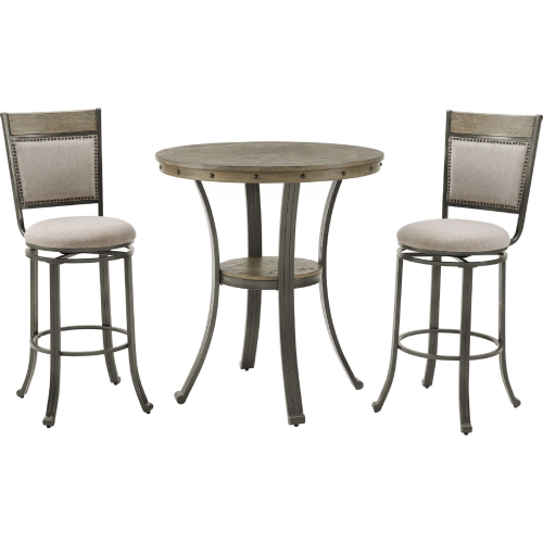 Franklin 3 Piece Pub Set in Pewter Wood & Metal